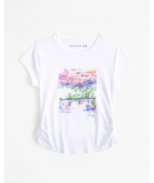 Abercrombie White Side Ruched Graphic Tee